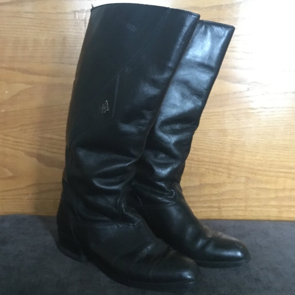 Vintage Henri Pierre Black Leather Tall Boots Made in Canada Size 8